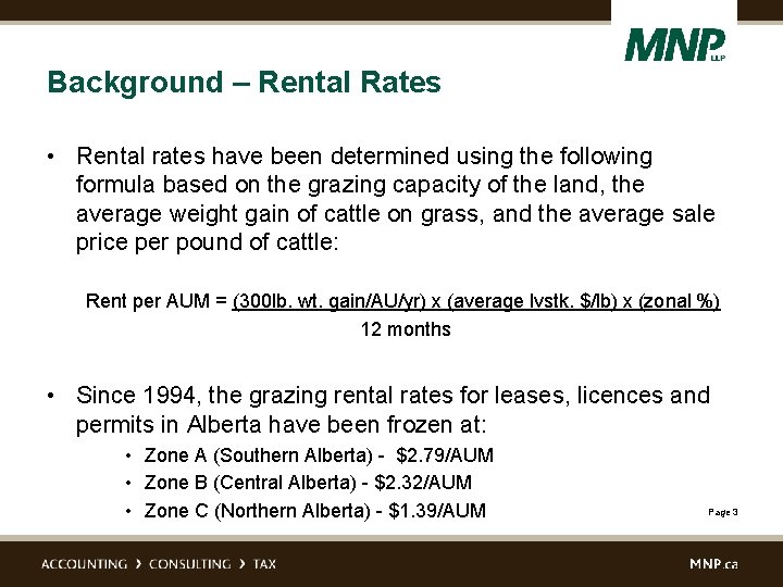 Background – Rental Rates • Rental rates have been determined using the following formula