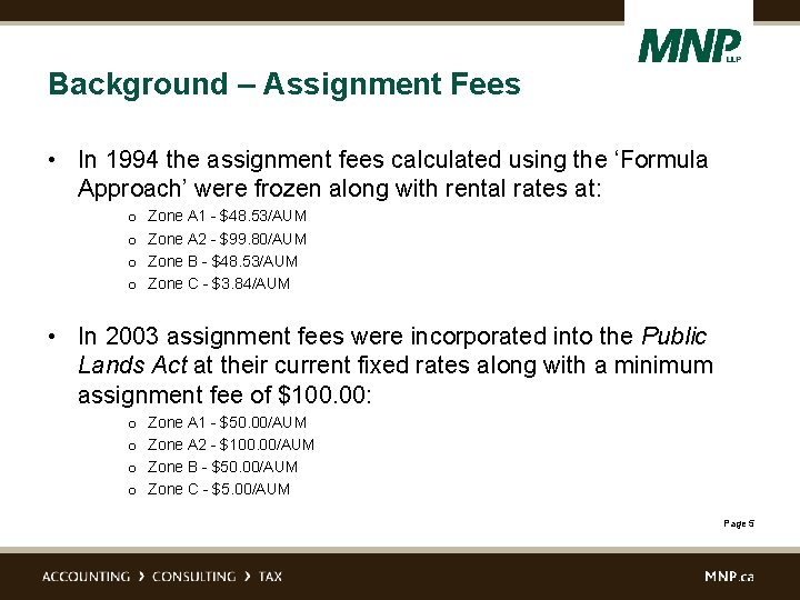 Background – Assignment Fees • In 1994 the assignment fees calculated using the ‘Formula