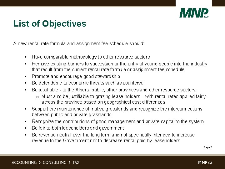 List of Objectives A new rental rate formula and assignment fee schedule should: •