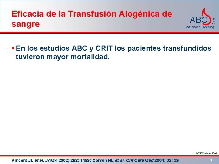ABC Care Eficacia de la Transfusión Alogénica de sangre Advanced Bleeding § En los