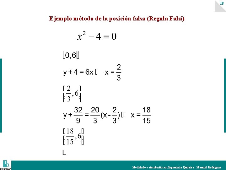 18 Ejemplo método de la posición falsa (Regula Falsi) Modelado y simulación en Ingeniería