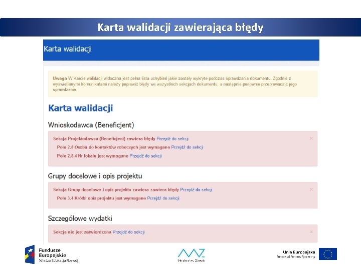 Karta walidacji zawierająca błędy 28 