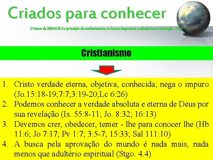 Criados para conhecer O temor do SENHOR é o princípio do conhecimento; os loucos Criados para conhecer O temor do SENHOR é o princípio do conhecimento; os loucos