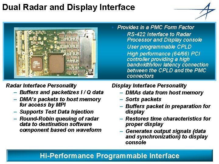 Dual Radar and Display Interface • Provides in a PMC Form Factor – RS-422
