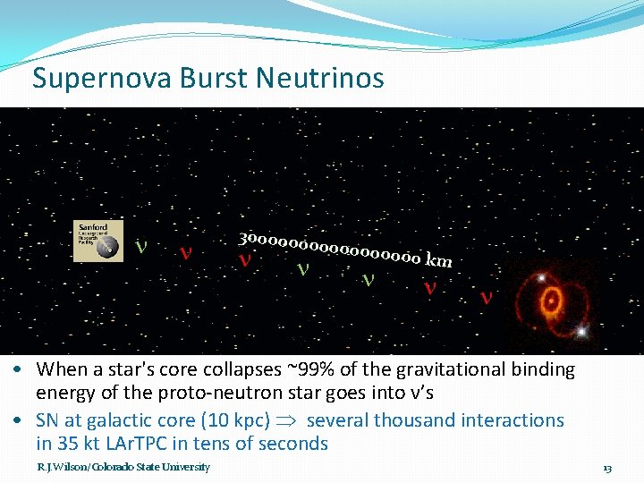 Supernova Burst Neutrinos 30000000 0000 km • When a star's core collapses ~99% of