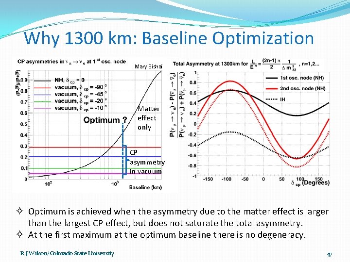 Why 1300 km: Baseline Optimization Mary Bishai Matter effect only CP asymmetry in vacuum