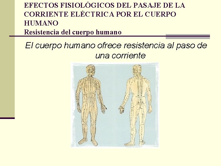 EFECTOS FISIOLÓGICOS DEL PASAJE DE LA CORRIENTE ELÉCTRICA POR EL CUERPO HUMANO Resistencia del