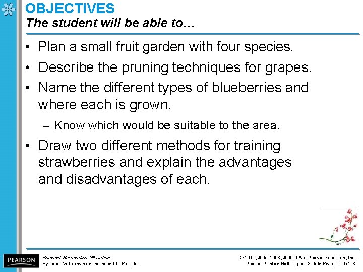 OBJECTIVES The student will be able to… • Plan a small fruit garden with