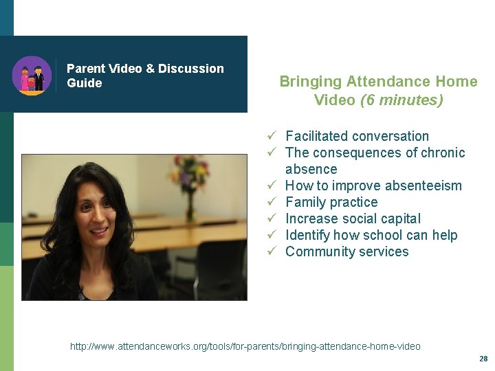 Parent Video & Discussion Guide Bringing Attendance Home Video (6 minutes) ü Facilitated conversation