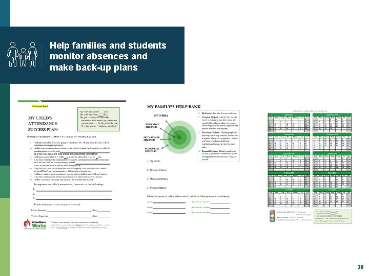 Help families and students monitor absences and make back-up plans 30 