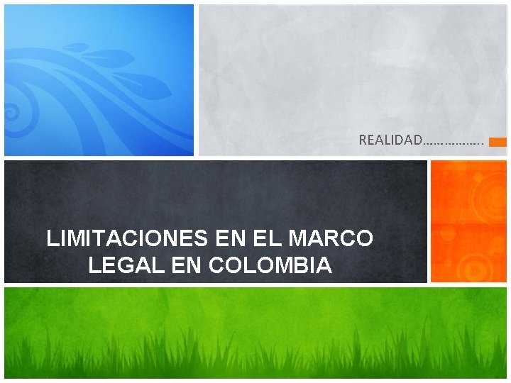 REALIDAD……………. . LIMITACIONES EN EL MARCO LEGAL EN COLOMBIA 