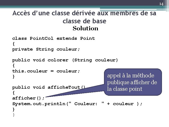 14 Accès d’une classe dérivée aux membres de sa classe de base Solution class