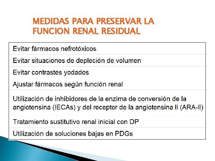 MEDIDAS PARA PRESERVAR LA FUNCION RENAL RESIDUAL 