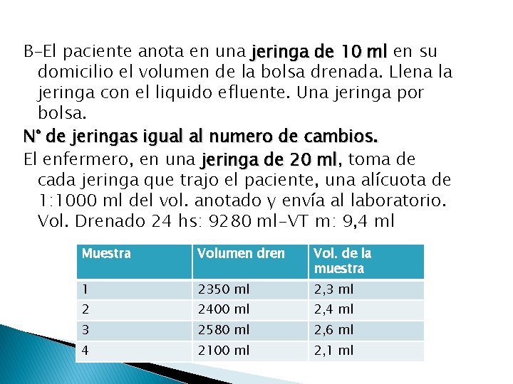 B-El paciente anota en una jeringa de 10 ml en su domicilio el volumen