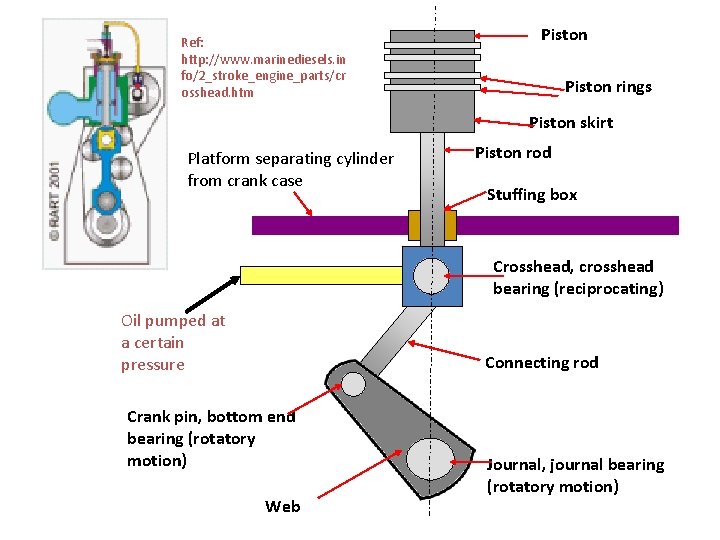 Ref: http: //www. marinediesels. in fo/2_stroke_engine_parts/cr osshead. htm Piston rings Piston skirt Platform separating
