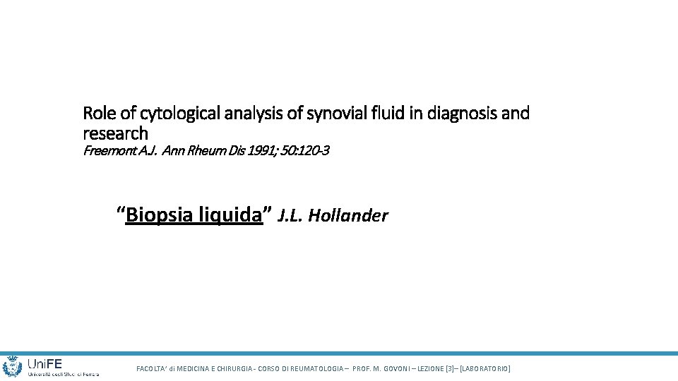 Role of cytological analysis of synovial fluid in diagnosis and research Freemont A. J.