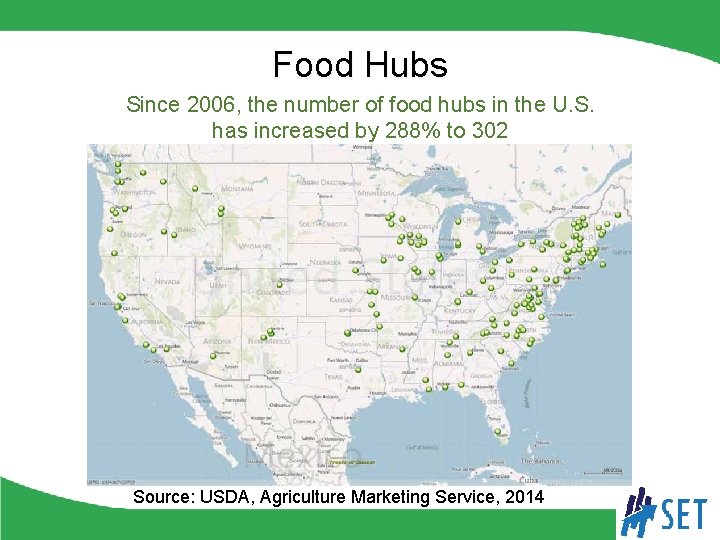 Food Hubs Since 2006, the number of food hubs in the U. S. has