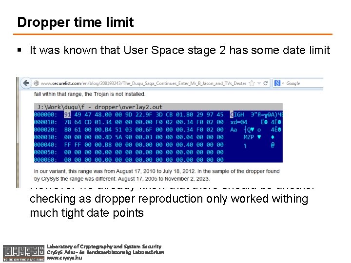 Dropper time limit § It was known that User Space stage 2 has some