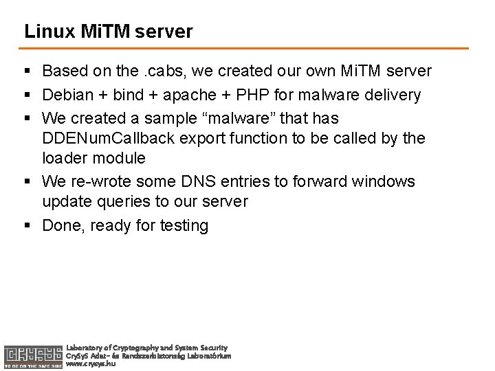 Linux Mi. TM server § Based on the. cabs, we created our own Mi.