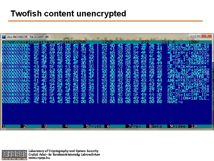 Twofish content unencrypted Laboratory of Cryptography and System Security Cry. S Adat- és Rendszerbiztonság