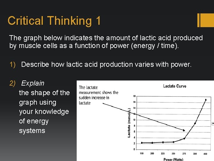 Critical Thinking 1 The graph below indicates the amount of lactic acid produced by