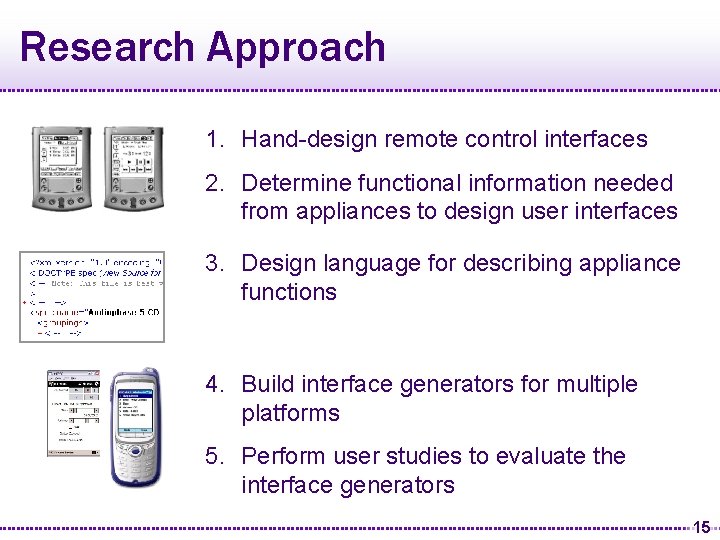 Research Approach 1. Hand-design remote control interfaces 2. Determine functional information needed from appliances
