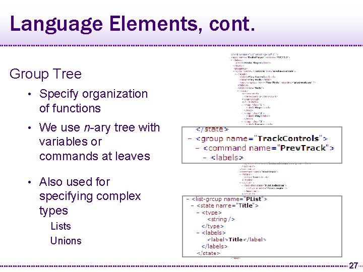 Language Elements, cont. Group Tree • Specify organization of functions • We use n-ary