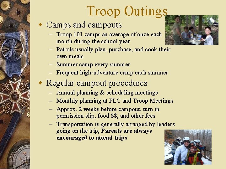 Troop Outings w Camps and campouts – Troop 101 camps an average of once