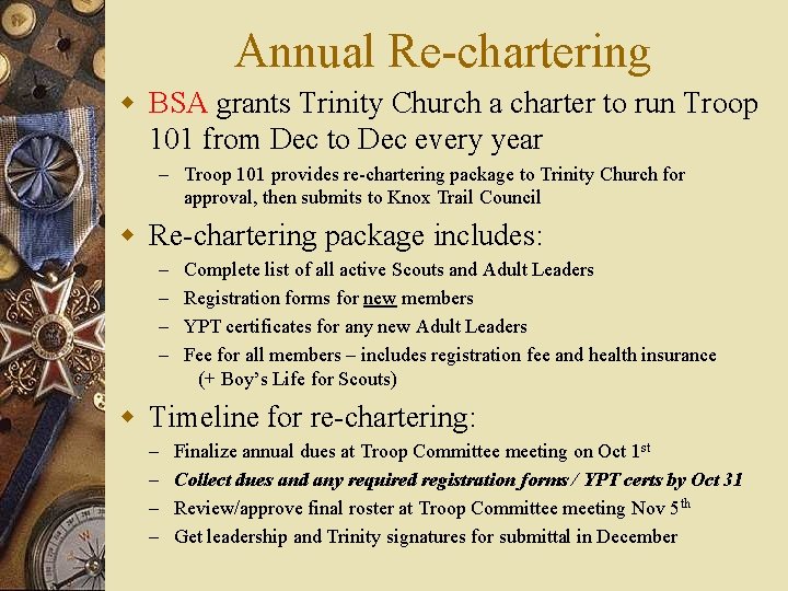 Annual Re-chartering w BSA grants Trinity Church a charter to run Troop 101 from