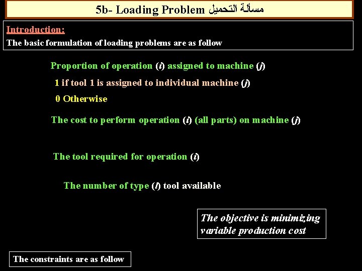5 b- Loading Problem ﻣﺴﺄﻠﺔ ﺍﻟﺘﺤﻤﻴﻞ Introduction: The basic formulation of loading problems are