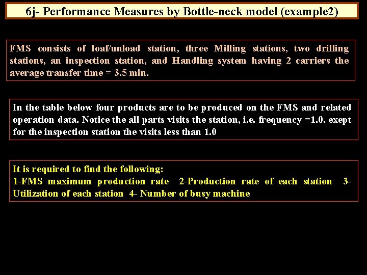 6 j- Performance Measures by Bottle-neck model (example 2) FMS consists of loaf/unload station,