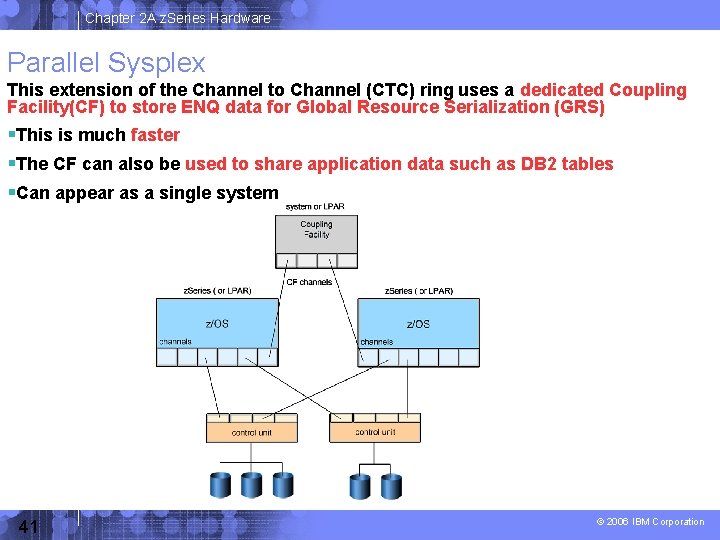 Chapter 2 A z. Series Hardware Parallel Sysplex This extension of the Channel to