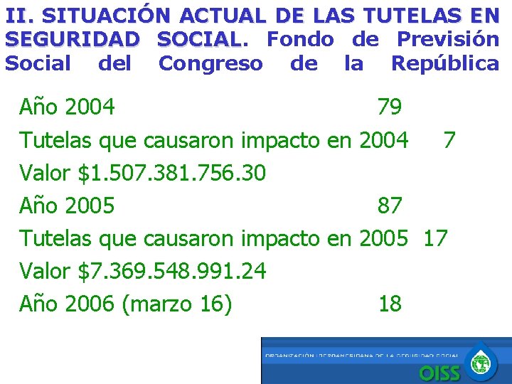 II. SITUACIÓN ACTUAL DE LAS TUTELAS EN SEGURIDAD SOCIAL Fondo de Previsión Social del