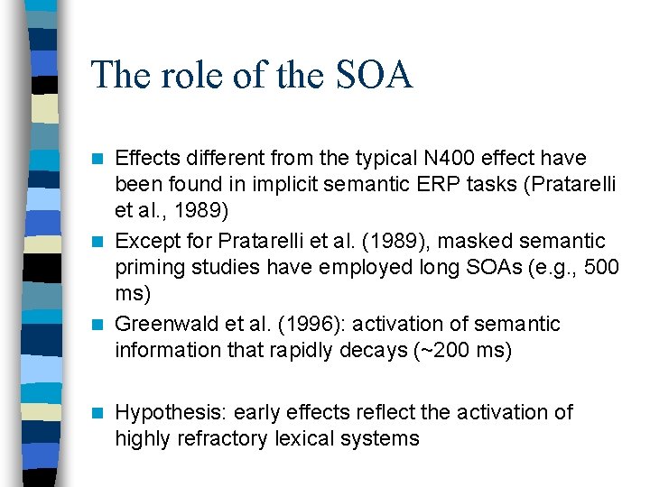 The role of the SOA Effects different from the typical N 400 effect have