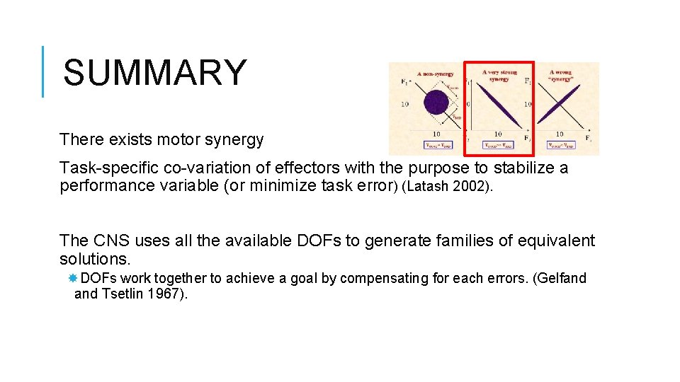 SUMMARY There exists motor synergy Task-specific co-variation of effectors with the purpose to stabilize