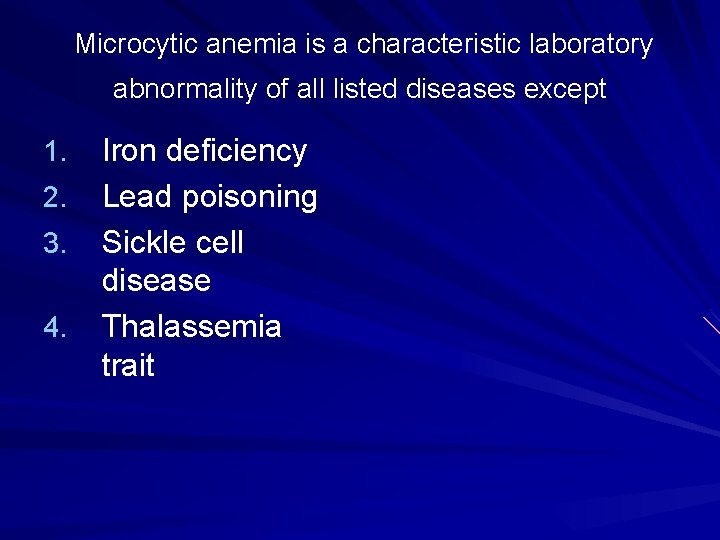  Microcytic anemia is a characteristic laboratory abnormality of all listed diseases except 1.