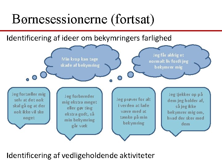 Børnesessionerne (fortsat) Identificering af ideer om bekymringers farlighed Min krop kan tage skade af