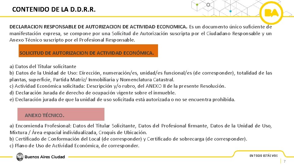 CONTENIDO DE LA D. D. R. R. DECLARACION RESPONSABLE DE AUTORIZACION DE ACTIVIDAD ECONOMICA.