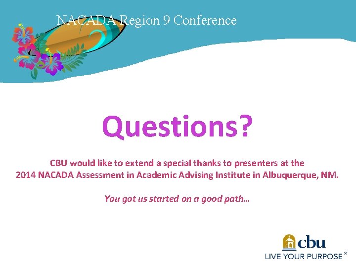 NACADA Region 9 Conference Questions? CBU would like to extend a special thanks to