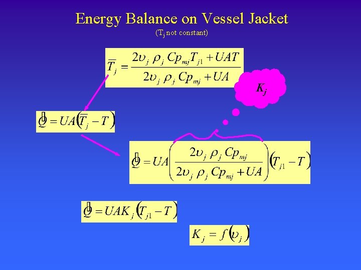 Energy Balance on Vessel Jacket (Tj not constant) Kj 