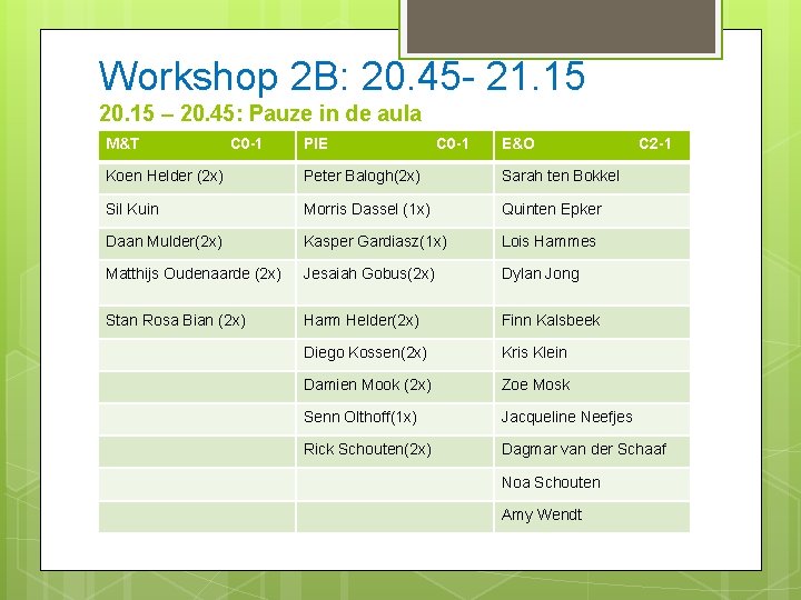Workshop 2 B: 20. 45 - 21. 15 20. 15 – 20. 45: Pauze