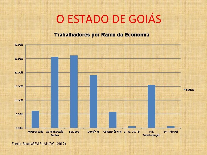 O ESTADO DE GOIÁS Trabalhadores por Ramo da Economia 30. 00% 25. 00% 20.