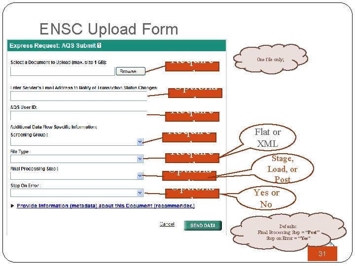 ENSC Upload Form Require d to Upload File Optiona Email address l Require AQS