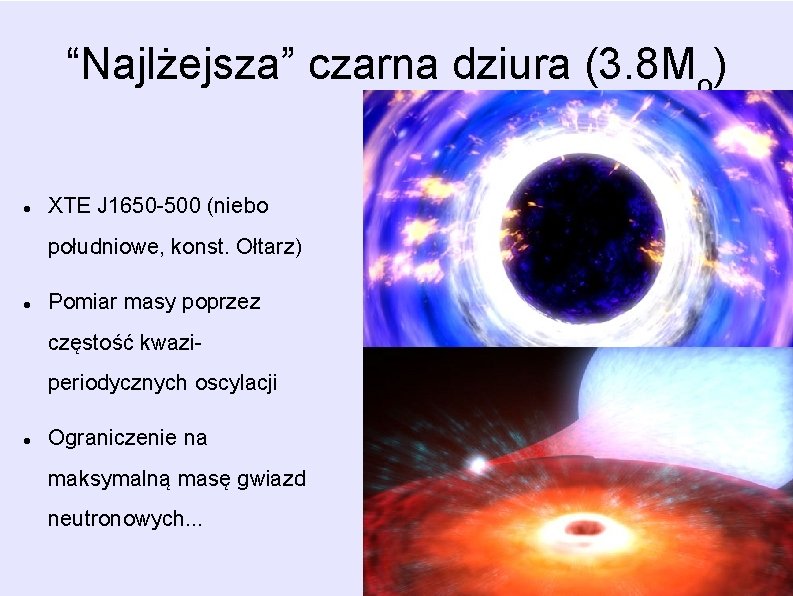 “Najlżejsza” czarna dziura (3. 8 Mo) XTE J 1650 -500 (niebo południowe, konst. Ołtarz) “Najlżejsza” czarna dziura (3. 8 Mo) XTE J 1650 -500 (niebo południowe, konst. Ołtarz)