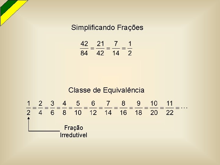 Simplificando Frações Classe de Equivalência Fração Irredutível 