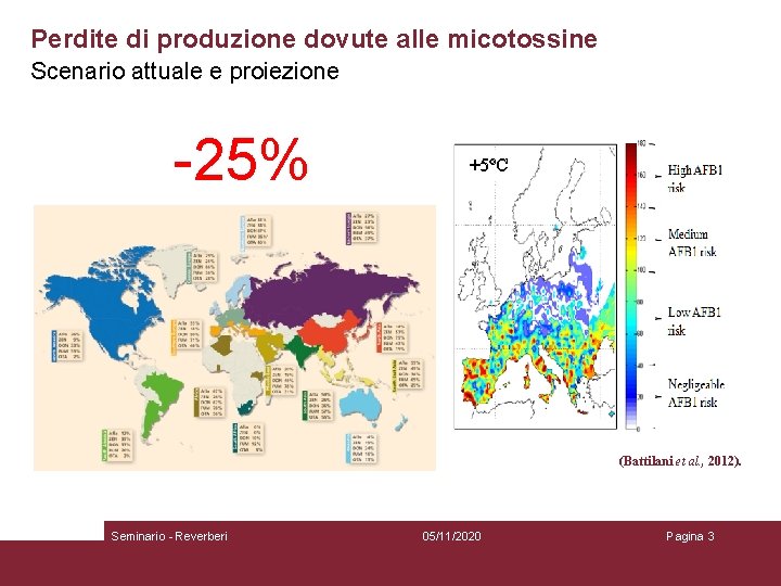 Perdite di produzione dovute alle micotossine Scenario attuale e proiezione -25% +5°C 05/11/2020 Pagina