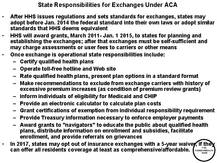 State Responsibilities for Exchanges Under ACA • • After HHS issues regulations and sets