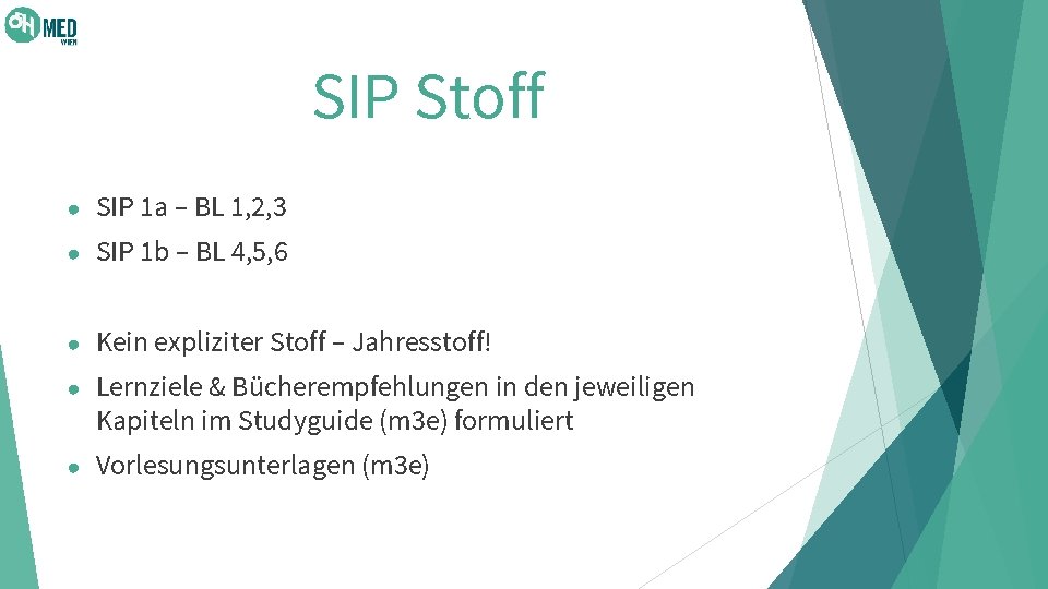 SIP Stoff ● SIP 1 a – BL 1, 2, 3 ● SIP 1