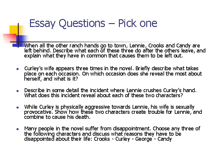 Essay Questions – Pick one n n n When all the other ranch hands