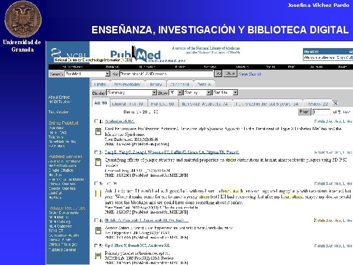 Josefina Vílchez Pardo ENSEÑANZA, INVESTIGACIÓN Y BIBLIOTECA DIGITAL Universidad de Granada 